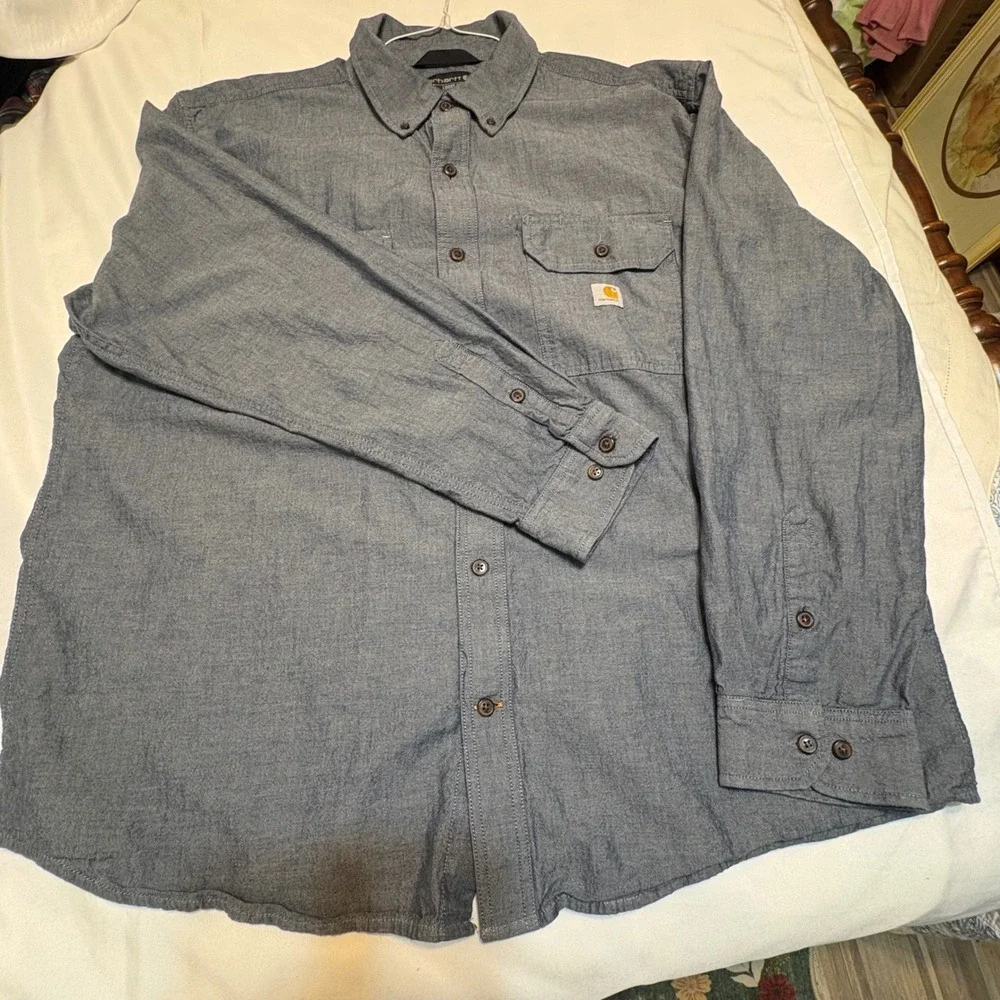 Carhartt Mens Loose Fit Blue Chambray Button Down Work Shirt XL